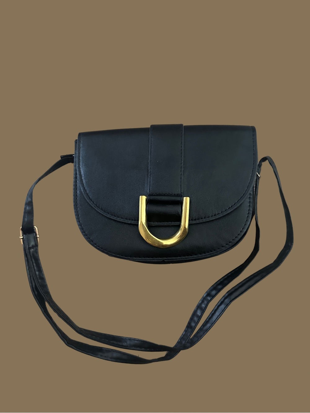 Black Crossbody Bag with Gold D-Ring Accent